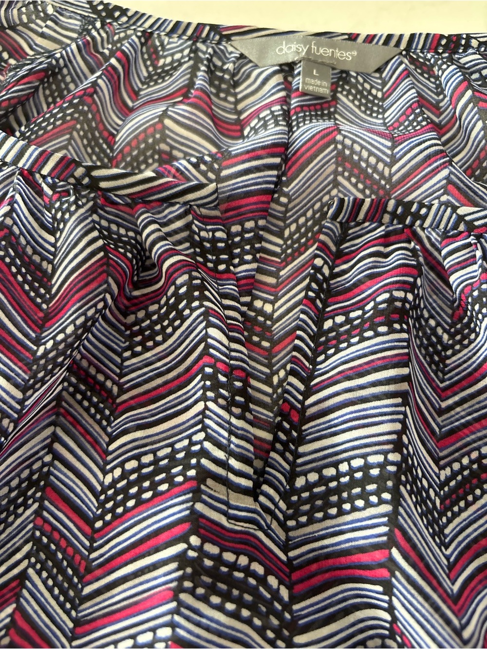 Daisy Fuentes Navy & Purple Printed Long-Sleeve Blouse - Picture 6 of 7